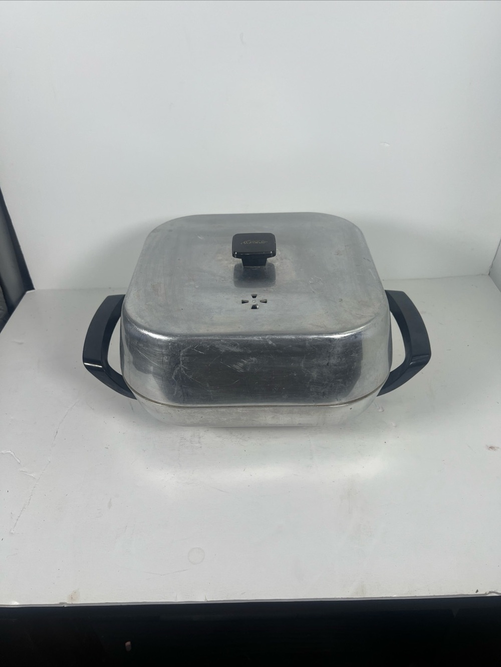 Vintage Stainless Steel Electric Skillet with Black Handles